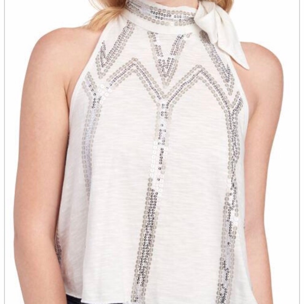 Free People Sequin Bow Top
